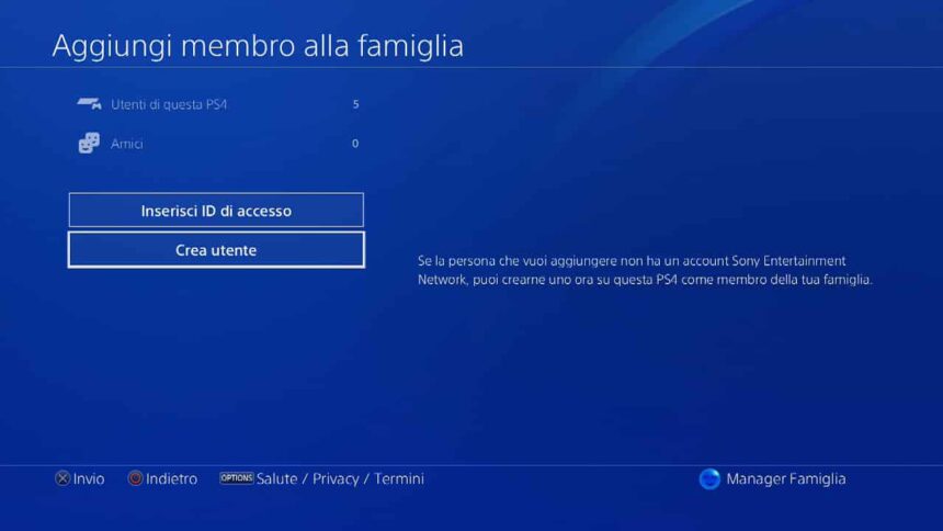 Come impostare un account bambino su PlayStation 4